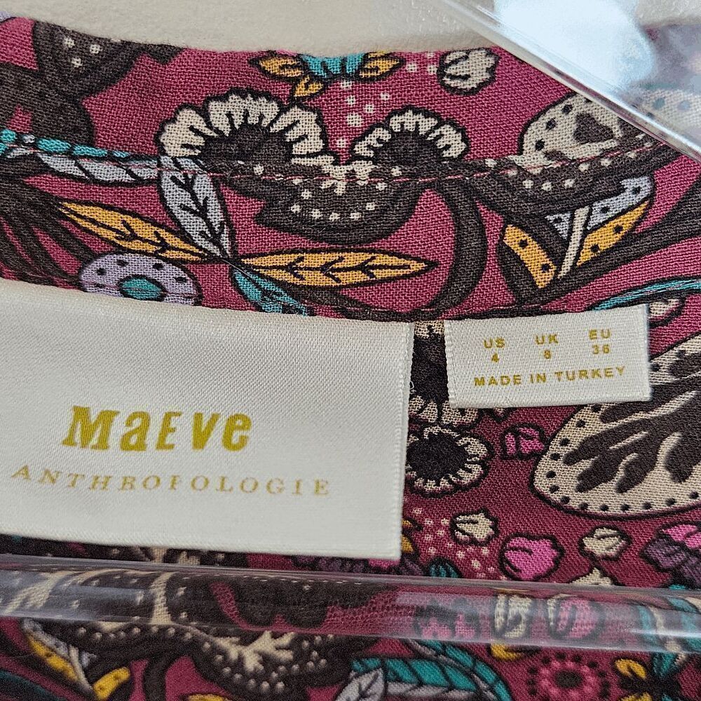 Maeve Anthropologie Floral Ruffle Hem Paisley Peasant Blouse Women's Muticolor S - Picture 5 of 6